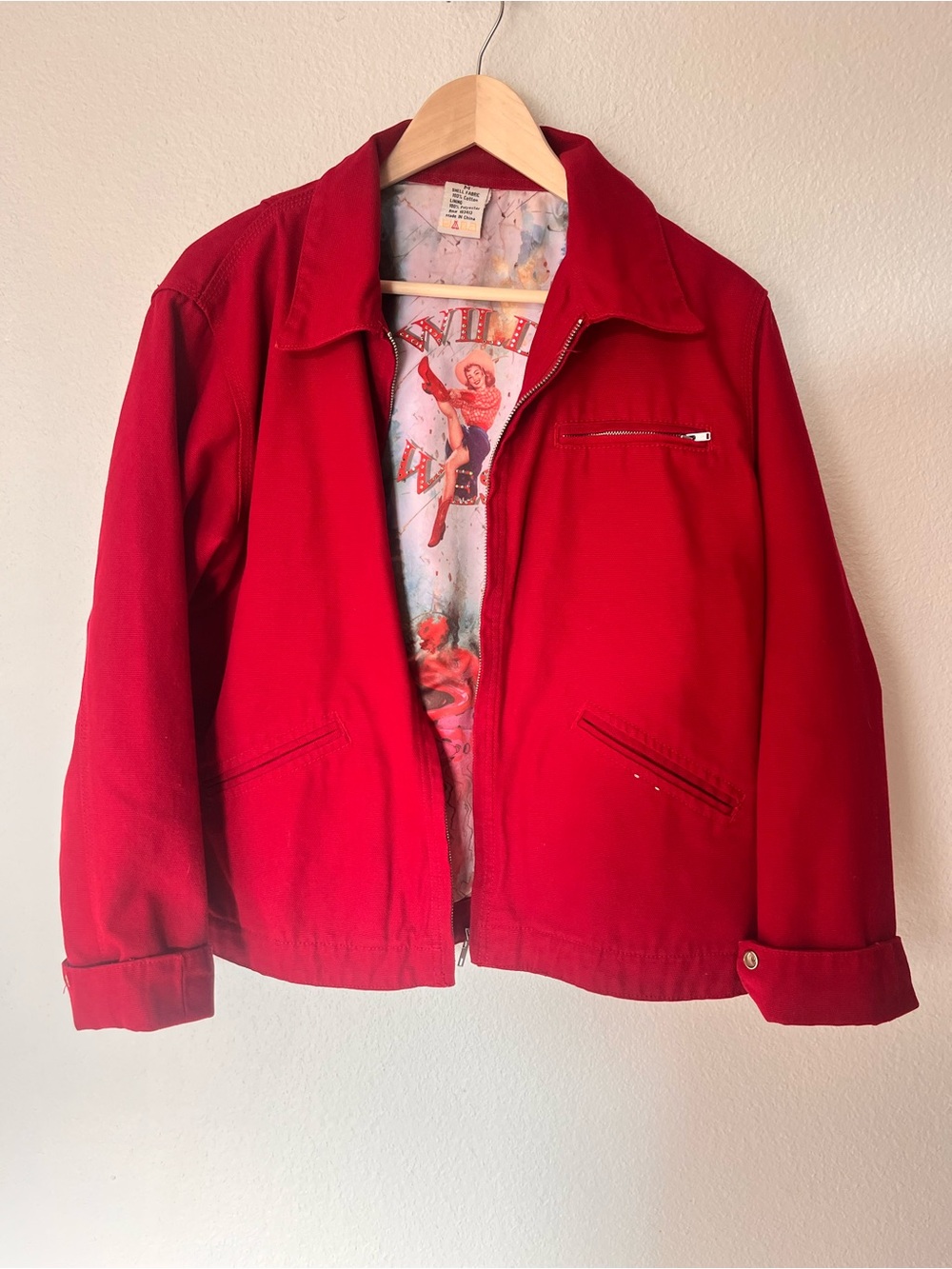 Ethyl Women's Wild West Rhinestone Graphic Full Zip Denim Jacket.